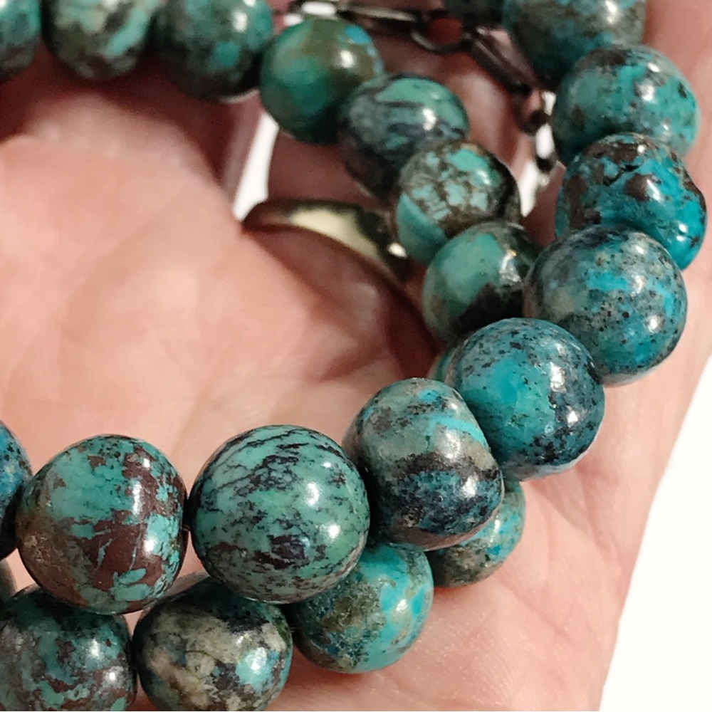 Vintage Native American Sterling Silver 9mm Turquoise Cone Beaded Necklace 24" - Picture 11 of 16